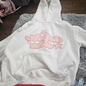 Aelfric Eden White Hoodie with Pink Logo